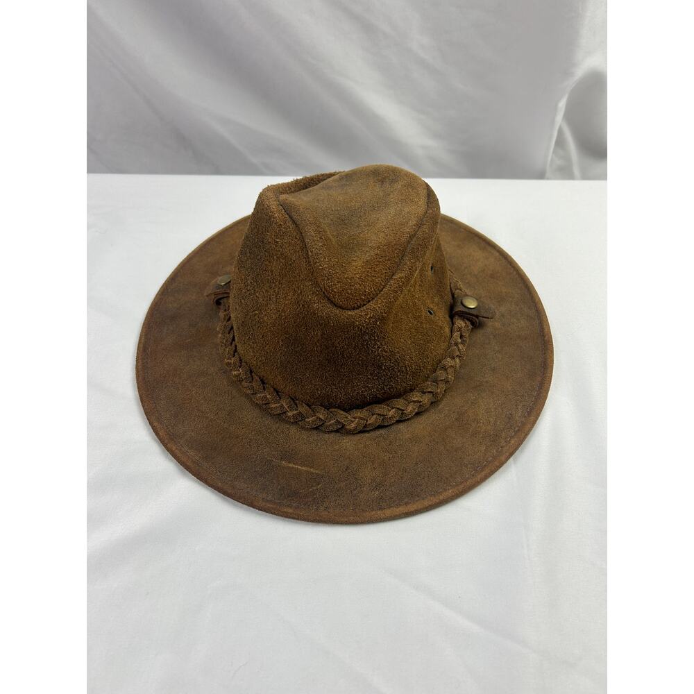 Henschel Hat Co Brown Leather Outback Hat XL Distressed Western Style